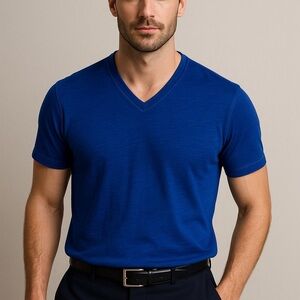 Robert Graham Blue Eastwood V-Neck Tee — Casual Luxury 100% Cotton